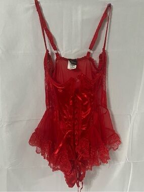 Red Lace & Satin Teddy Bodysuit - Women's Intimates Frederick’s of Hollywood VTG